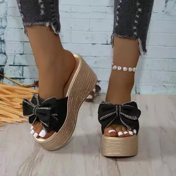 Модные туфли на каблуке 9 см, женские туфли, женские тапочки, шлепанцы, туфли на танкетке и платформе, женские пляжные тапочки, Zapatos Mujer 35 чёрный