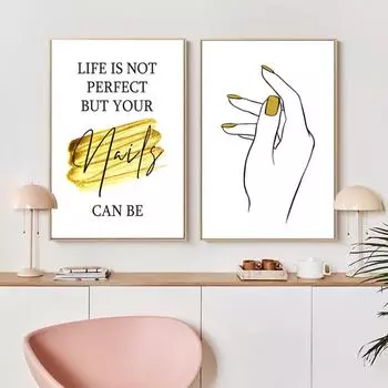 Мода Абстракция Золото Ногти Цитата Линия Искусство Плакаты Печать Салон Красоты Декоративные Картины Холст Настенная Картина Скандинавский Декор Комнаты 21x30cm No Framed