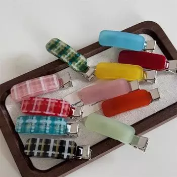 Fashion Acetate Checkered Hair Side Clips Broken Hair Bangs Clips Women Girls Sweet Cute Side Clips Elegant Duckbill Clip