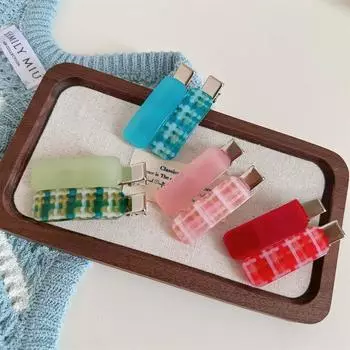 Fashion Acetate Checkered Hair Side Clips Broken Hair Bangs Clips Women Girls Sweet Cute Side Clips Elegant Duckbill Clip