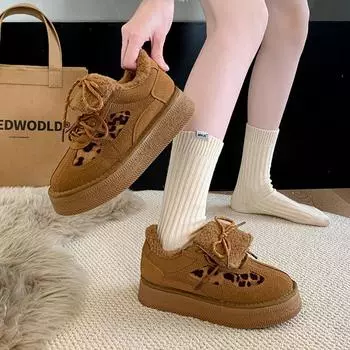 Fashion AJGS Autumn Winter Women s Thick-soled Sports Shoes Designer Moral Training Shoes Thick-soled Cotton Warm Women s Shoes Boots 35 коричневый