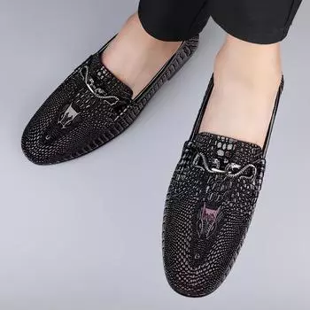 Fashion All-match Comfy Walking Shoes Hot Sale Leather Men Loafers New Handmade Moccasins Crocodile Pattern Men Genuine Leather Flats 37 вино красного