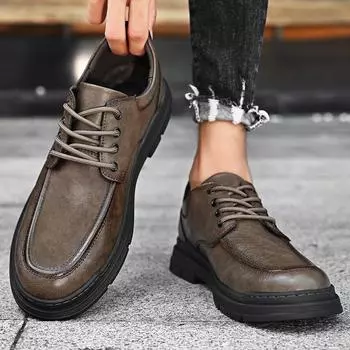 Fashion All-match Leather Men s Oxfords Shoes Fashion Office Shoes Luxury Men Lace-Up Casual Shoes Brand Classic Men Shoes for Wedding 38 чёрный