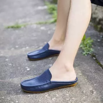 Fashion All-match Male Shoes Summer Half Slippers Loafers Flat Bottom Comfortable Soft Sole Men Casual Designer Shoes Half Slippers Men 38 белый