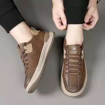 Fashion All-match Mens Sneakers Antiskid Male Outdoor Shoe High Quality Men Casual Shoes 2024 Hot Sale Genuine Leather Skate Shoes Men 38 коричневый