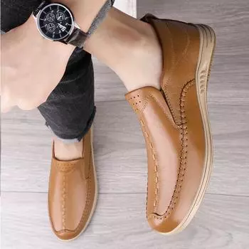 Fashion All-match Stylish Men Casual Walking Footwear Comfortable Mens Loafers Mens Slip on Business Shoes Classic Men Shoes for Wedding 38 хаки