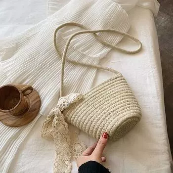 Fashion All-Matching Ins Seaside Holiday Woven Bag Beige