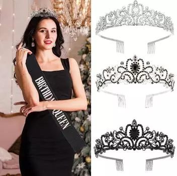 Модная хрустальная черная корона из сплава, свадебная тиара, аксессуары для волос на Хэллоуин, корона, повязка на голову