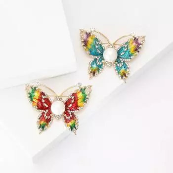 Fashion Alloy Enamel Pearl Butterfly Brooch Exquisite Creative Ladies Suit Dress Corsage Ornament Pin