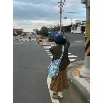 Fashion alphabet canvas bag women s blue and white plaid messenger bag large capacity shoulder tote bag folding shopping bag
