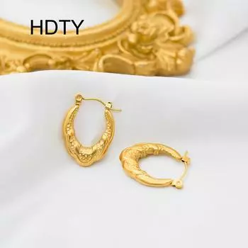 Fashion and cold U-shaped relief texture ear buckle Titanium steel plated 18k gold temperament design earrings золотой