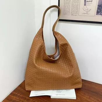 Мода и Высокое чувство ценности, Ретро сумка «Мать и дитя», Сумка-тоут для поездок на работу, Простой повседневный плетеный узор, Вместительная наплечная сумка для женщин коричневый