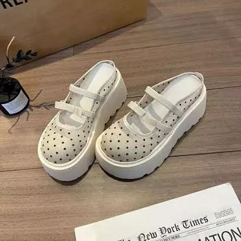 Fashion and leisure thick-soled bag head slippers women s 2025 new summer outer wear mesh thick-soled heightening sandals women 35