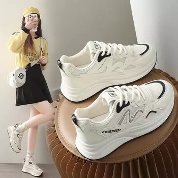 Fashion and lightweight little dad shoes women s 2025 spring new versatile lace-up muffin platform casual Forrest Gump shoes 35 чёрный