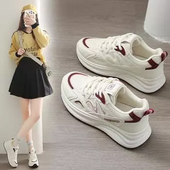Fashion and lightweight little dad shoes women s 2025 spring new versatile lace-up muffin platform casual Forrest Gump shoes 35 чёрный