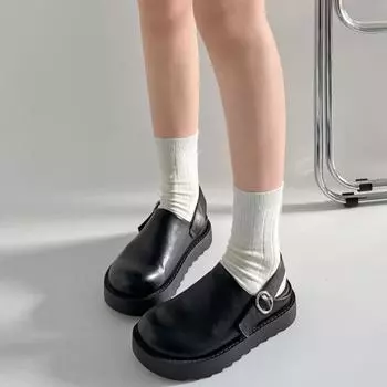 Fashion and lightweight retro versatile thick-bottomed bag head slippers women s outer wear 2025 new spring and autumn height increase Mary Jane 35 чёрный