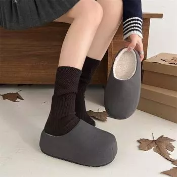 Fashion and lightweight velvet thick-soled bag head slippers for women s outer wear 2025 new autumn and winter warm retro height-increasing Bir 35 чёрный