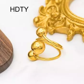 Fashion and trendy exaggerated round ball smooth open ring titanium steel plated 18k gold personalized versatile ring Opening adjustable золотой