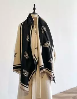 Мода Жаккардовые женские шарфы из пашмины с бахромой Зимние теплые бренды Дизайнерские кашемировые шарфы с пчелами Одеяло Мягкие шали