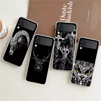 Fashion Animals Horse Deer Giant Panda Clear Phone Case For Samsung Z Flip 4 High Hard PC Shell on For Galaxy Z Flip 3 5G Cover Z Flip3 5G