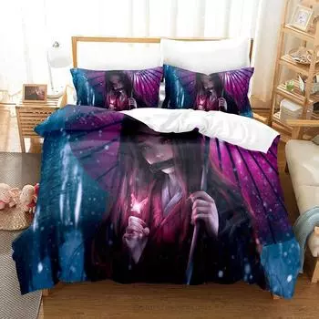 Fashion Anime Demon Slayer Bedding Set Single Twin Full Queen King Size Bed Set Adult Kid Bedroom Duvet cover Set Home Textiles EU Twin 135x200cm