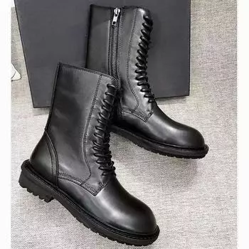 Fashion Ankle Boots 2024 Spring/Autumn New Versatile Black Lace Up Coarse Heel Motorcycle Boots Womens Shoes Split Leather Ladies Shoes 34