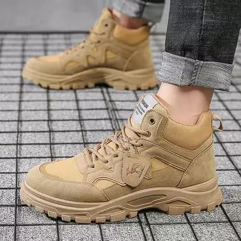 Fashion Ankle Boots Men 8s Boots Autumn Winter Platform Lace Up Man Shoes 2024 New Fashion British Chunky Booties Zapatos De Hombre 39 бежевый