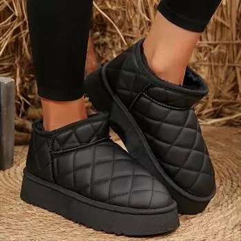 Fashion Ankle Boots Women Winter Plush and Thick Insulation Waterproof PU Leather Cotton Shoes Women s Snow Boots Black Platform Boot 36