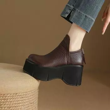 fashion Ankle Square Heel Modern Boots Spring/autumn Round Toe Mid Heel 2024 Hot Sale Ladies Shoes Solid Zipper Concise Women s Boots 34 коричневый