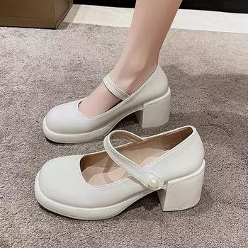 Fashion Anti-slip Round Toe Sandals Ladies Casual Summer Hollow Simple Elegant Shoes Korean Fashion Party Shoes Women Design High Heels 35 бежевый