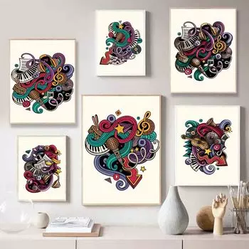 Мода искусство музыкальный инструмент холст картина настенная живопись гитара микрофон цветной постер офис гостиная украшение дома фреска без рамки 21*30cm No Frame