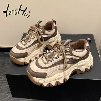 Fashion Artificial Leather Leisure Fashion All-Match Women s Shoes Increase Non-SLIP Platform Sneakers Women Luxury Outdoor Fitness 2024 35 коричневый