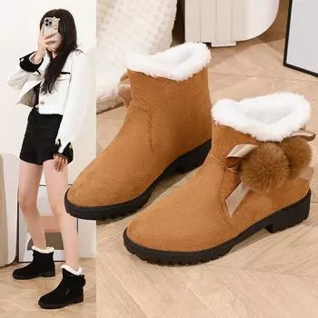 Fashion Autumn and Winter Fashionable and Sweet Women s Velvet Warm Colorful Bow Square Heel Casual Comfortable and Cute Boots 36 чёрный