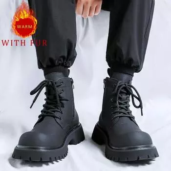 Fashion Autumn and winter men s boots Trendy minimalist design style Outdoor walking motorcycle Daily office Youth adult warm shoes 38