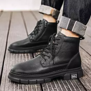 Fashion Autumn and winter men s boots Trendy minimalist design Outdoor leisure walking motorcycle Daily casual business high top shoes 38 коричневый