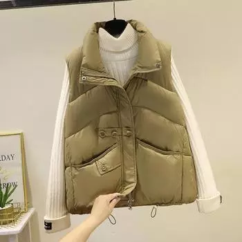 Модный осенне-зимний новый жилет из хлопка, жилет из иностранного стиля, маленький свободный жилет, универсальный жилет, куртка L чёрный