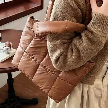 Модные осенние и зимние женские сумки 2024 года, новая космическая хлопковая сумка-тоут, квадратная большая вместительная женская сумка через плечо чёрный