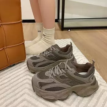 fashion Autumn Casual Breathable Mesh Shoes for Woman Platform Lace-Up 2024 High Quality Wear Resistant Women s Vulcanized Shoes 35 фиолетовый