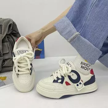 fashion Autumn Design Women Vulcanized Shoes Female Retro Sport Shoes Fashion Mixed Colors Platform Sneakers Lace-up Casual Shoes Women 36 бежевый