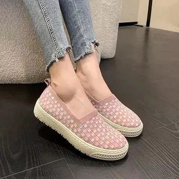 Fashion Autumn Fashion Casual Mesh Breathable Women s Shoes Lightweight Sports Shoes Flat Shoes Outdoor Non-slip All-match Lazy Loafers 35 розовый