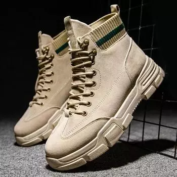 Fashion Autumn fashion men s workwear boots Leather Waterproof Lace Up Boots Men Ankle Lightweight Shoes Men Casual Non Slip footwear 39 хаки