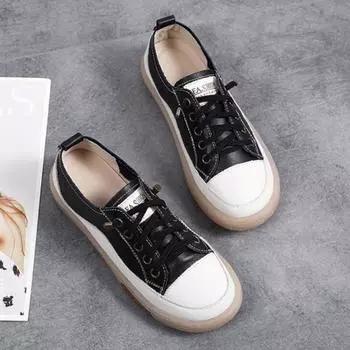 Fashion Autumn Genuine Leather Women Little White Shoes Summer Flat Sneakers Ladies Vulcanized Shoes black white Casual Sneakers 35-40 35 бежевый
