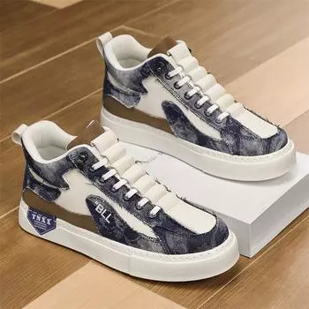 Fashion Autumn Leather Splicing Denim Trendy Flat Baseplate Shoes Elastic Low-Top Casual Sports Men S Shoes 39