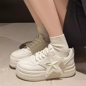 Fashion Autumn Leather White Chunky Sneakers Women Platform Lace-up Casual Shoes Women 2024 Fashion new Outdoors Walking Shoes black 35 чёрный