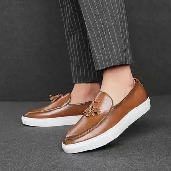 Fashion Autumn Loafers Men s Tassel Slip-On Slip-On Comfortable Men s Leather Shoes Casual Shoes Fashion Oxford Shoes Large Size 38-47 38 шоколадный