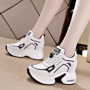 Fashion Autumn low cut Women s Shoes Fashion High Heels Wedge Platform Lace Up Casual Sneakers Breathable Comfortable Sport Shoes 35 красный