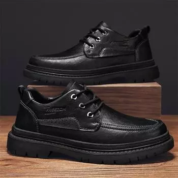 Fashion Autumn Men s genuine Leather Shoess lace up Trend Comfortable Men Shoes outdoor British Fashion Men High Top Sneakers Moccasins 38 чёрный