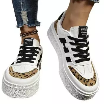 Fashion Autumn New Fashion Leopard Print Pattern Designer Women s Canvas Shoes 2024 Casual Versatile Women s Vulcanized Shoes Mujer 36 белый