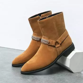 Fashion Autumn New Fashion Side Ankle Boot Men Work Shoes Trendy Designer Winter Men s Boots Brand Outdoor Military Leather Casual Shoes 38 чёрный