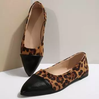 Fashion Autumn New Flat Single Shoes Women s Pointed Head Shallow Mouth Leopard Splicing Soft Sole Non-slip Low Top Shoes 36